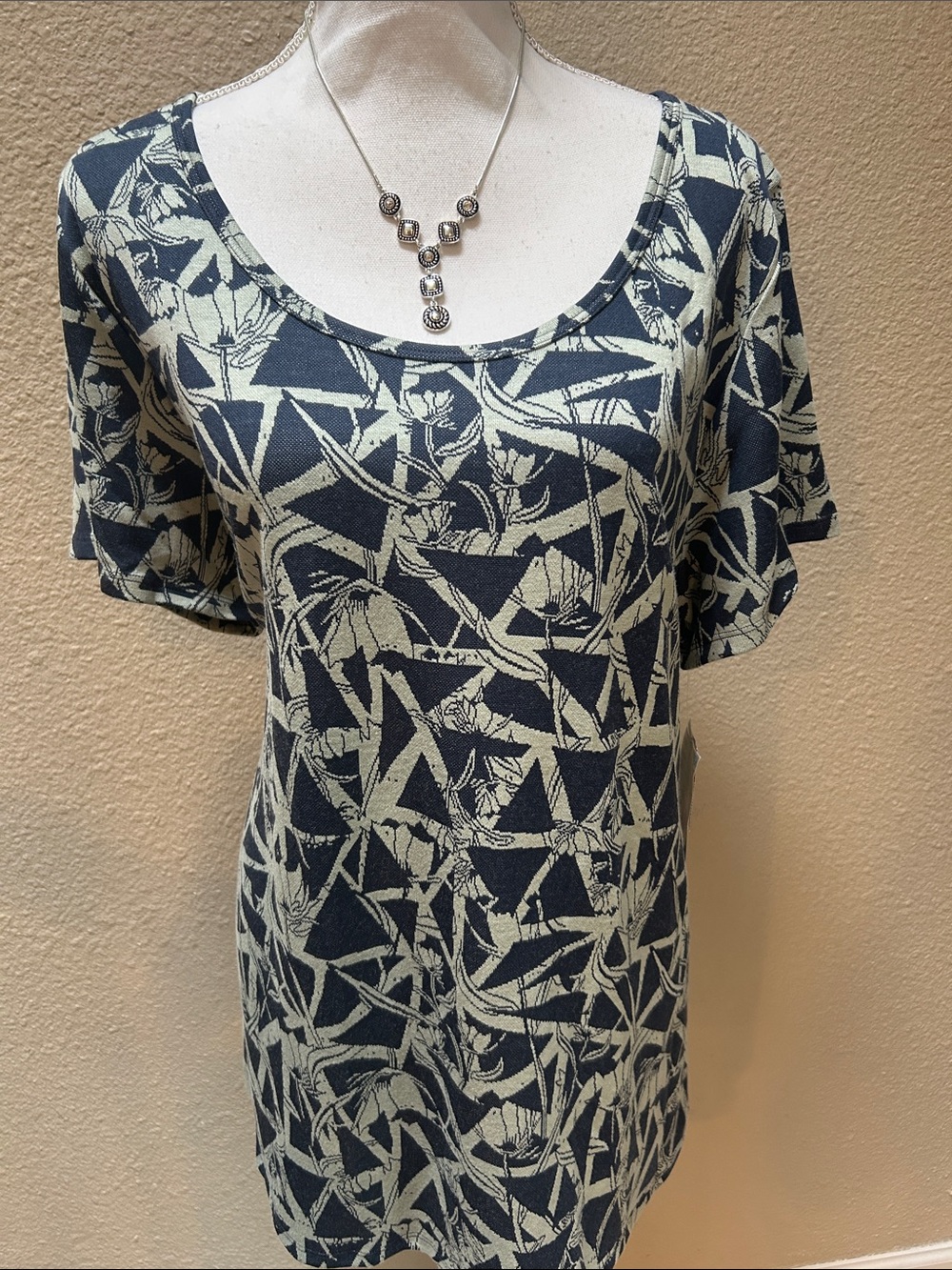 LuLaRoe Oversized Navy and Sage Scoop Neck Short Sleeve Top
